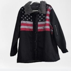 Jelly Buddy Black Sherpa Jacket with American Flag Design Mens XL